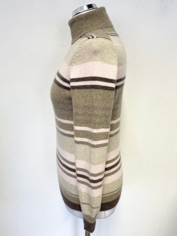 MARKS & SPENCER BROWN,BEIGE & PINK 100% CASHMERE STRIPE JUMPER SIZE 10