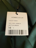 HOBBS HADLEY BOTTLE GREEN SATIN SLEEVELESS SPECIAL OCCASION PENCIL DRESS SIZE 14