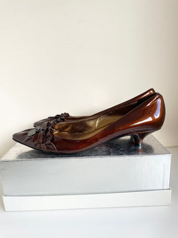 BRAND NEW KENNEL UND SCHMENGER BROWN PATENT LEATHER KITTEN HEELS SIZE 7/40