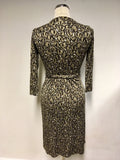 LK BENNETT BROWN & WHITE PRINT SILK WRAP DRESS SIZE 8