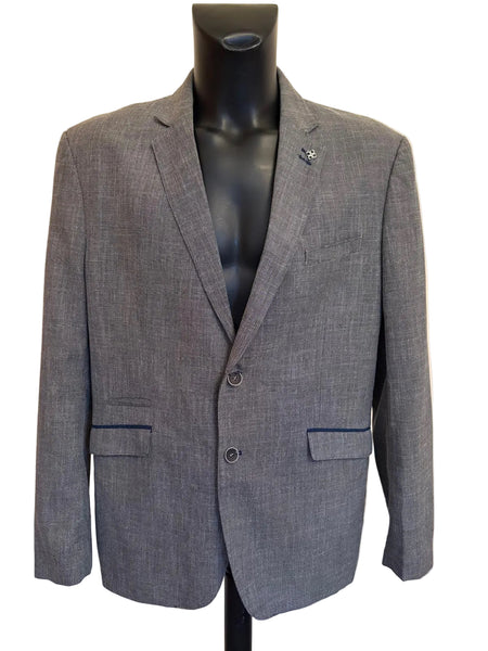 CAVANI GREY TWEED & NAVY TRIM TAILORED SUIT JACKET SIZE 48R
