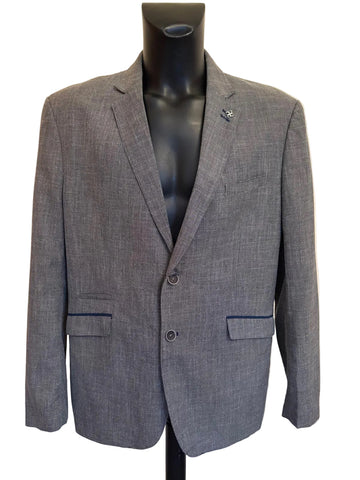 CAVANI GREY TWEED & NAVY TRIM TAILORED SUIT JACKET SIZE 48R