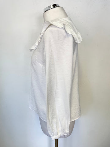 WHISTLES WHITE V NECK FRILL TRIM SAILOR COLLAR 3/4 SLEEVED BLOUSE SIZE 8