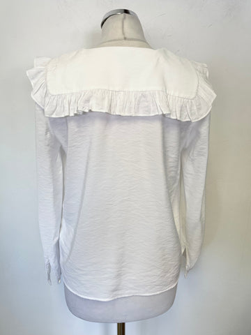 WHISTLES WHITE V NECK FRILL TRIM SAILOR COLLAR 3/4 SLEEVED BLOUSE SIZE 8