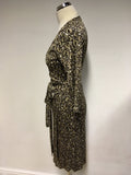 LK BENNETT BROWN & WHITE PRINT SILK WRAP DRESS SIZE 8