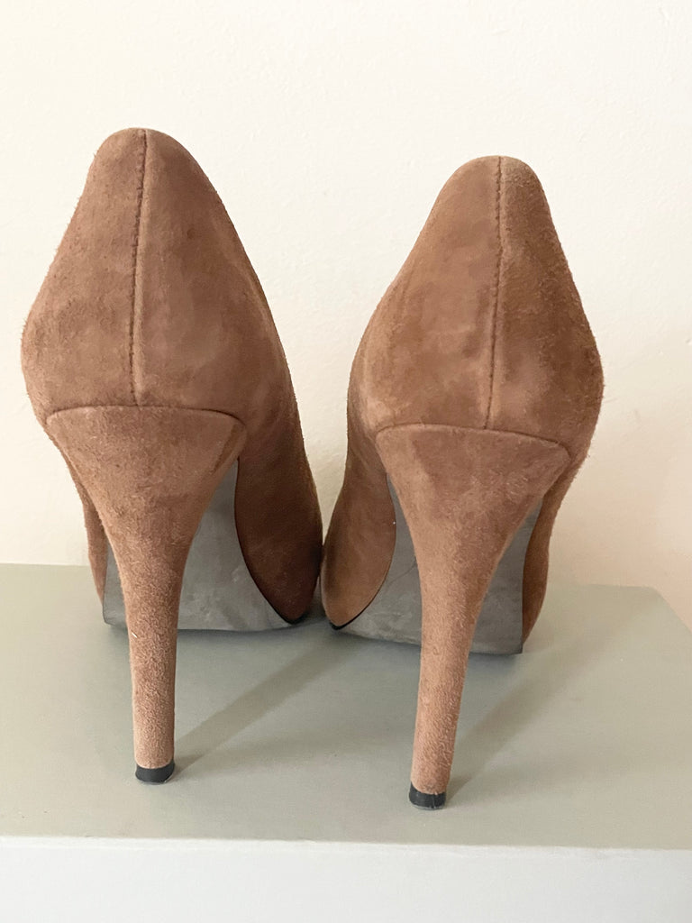 ASH BROWN SUEDE INBUILT PLATFORM HIGH HEEL COURT SHOES SIZE 6/39