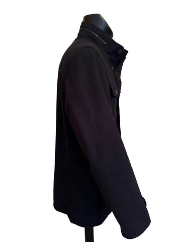 RHINO RUGBY BLACK WOOL & CANVAS MIX ZIP & BUTTON UP JACKET SIZE L