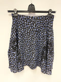 REISS MARCEY BLACK & BLUE FLORAL PRINT LACE TRIM FLARE SKIRT SIZE 10