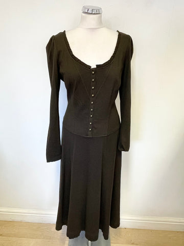 PERUVIAN CONNECTION BROWN PIMA COTTON & ALPACA LONG SLEEVED MIDI DRESS SIZE M