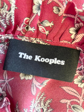 THE KOOPLES RED & CREAM FLORAL PRINT 100% SILK LONG SLEEVED BLOUSE SIZE S