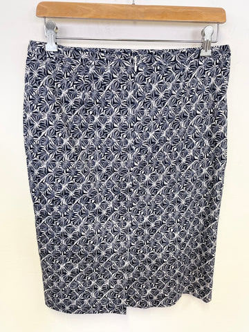 PURE COLLECTION NAVY & WHITE PRINT PENCIL SKIRT SIZE 12