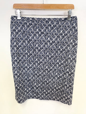 PURE COLLECTION NAVY & WHITE PRINT PENCIL SKIRT SIZE 12