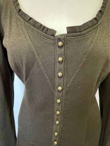 PERUVIAN CONNECTION BROWN PIMA COTTON & ALPACA LONG SLEEVED MIDI DRESS SIZE M