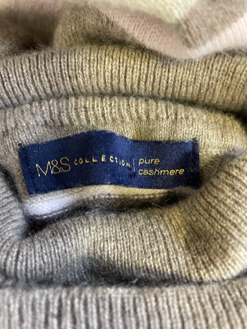 MARKS & SPENCER BROWN,BEIGE & PINK 100% CASHMERE STRIPE JUMPER SIZE 10