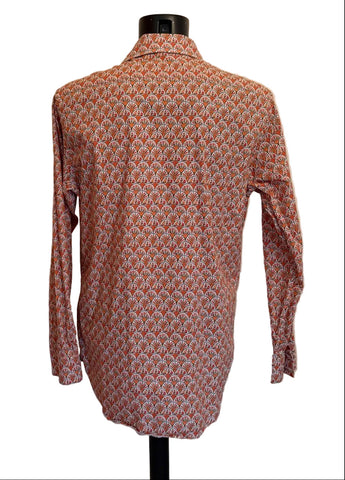 CIRCLE OF GENTLEMEN ORANGE PRINT LONG SLEEVED COTTON SHIRT SIZE 17"