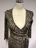 LK BENNETT BROWN & WHITE PRINT SILK WRAP DRESS SIZE 8