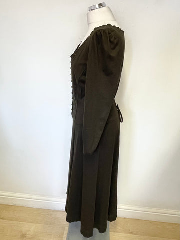 PERUVIAN CONNECTION BROWN PIMA COTTON & ALPACA LONG SLEEVED MIDI DRESS SIZE M