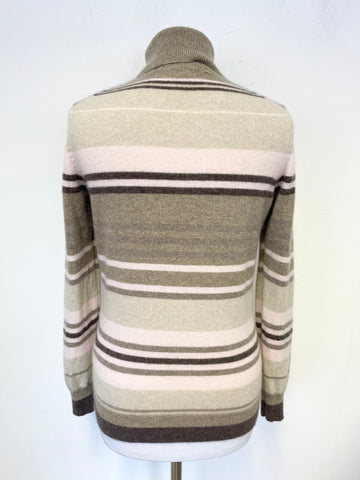 MARKS & SPENCER BROWN,BEIGE & PINK 100% CASHMERE STRIPE JUMPER SIZE 10