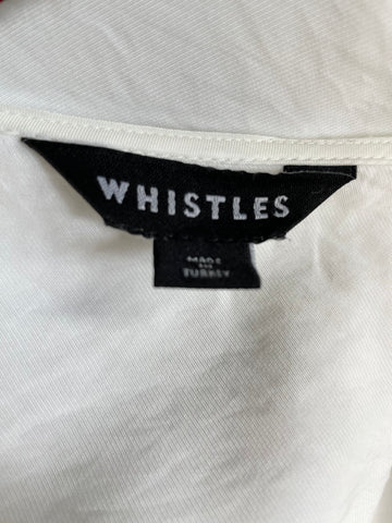 WHISTLES WHITE V NECK FRILL TRIM SAILOR COLLAR 3/4 SLEEVED BLOUSE SIZE 8