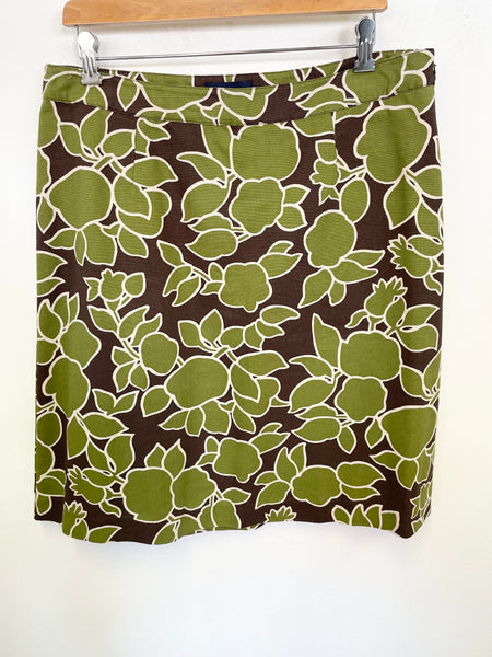 BODEN GREEN & BROWN PRINT COTTON A LINE SKIRT SIZE 16R