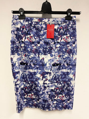 BRAND NEW PURE COLLECTION BLUE,PINK & WHITE PRINT COTTON PENCIL SKIRT SIZE 10