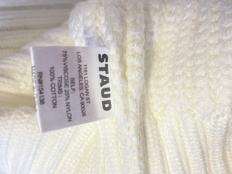 STAUD LILLIAN IVORY & NAVY STITCH TRIM CHUNKY RIB KNIT LONG SLEEVED JUMPER SIZE M