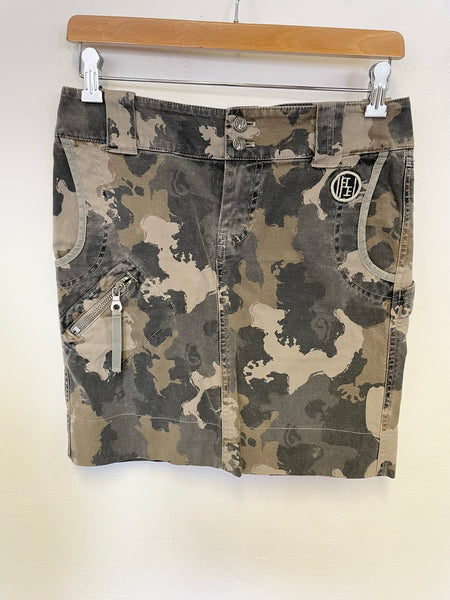 DIESEL BROWN & BEIGE CAMOUFLAGE DENIM MINI SKIRT SIZE 12