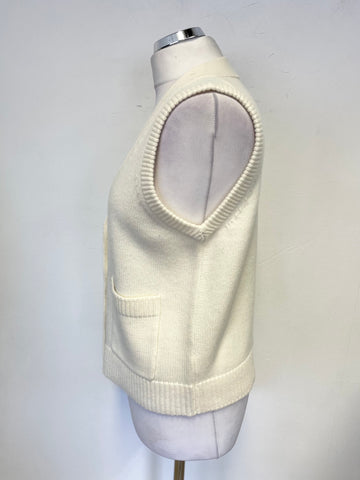 ME+EM CREAM V NECK WOOL & CASHMERE BLEND SLEEVELESS  SWEATER VEST SIZE S