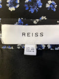 REISS MARCEY BLACK & BLUE FLORAL PRINT LACE TRIM FLARE SKIRT SIZE 10