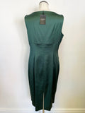 HOBBS HADLEY BOTTLE GREEN SATIN SLEEVELESS SPECIAL OCCASION PENCIL DRESS SIZE 14