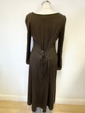 PERUVIAN CONNECTION BROWN PIMA COTTON & ALPACA LONG SLEEVED MIDI DRESS SIZE M