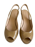 LK BENNETT TAUPE PATENT LEATHER PEEPTOE WEDGE HEELS SIZE 5/38