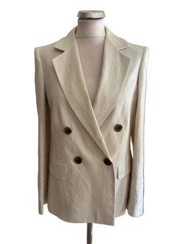 BRAND NEW REISS MOLLIE NEUTRAL 100% LINEN DOUBLE BREASTED BLAZER  SIZE 8
