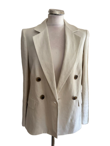 BRAND NEW REISS MOLLIE NEUTRAL 100% LINEN DOUBLE BREASTED BLAZER  SIZE 8