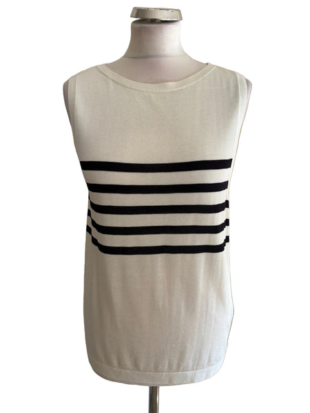 BRAND NEW COS WHITE & NAVY BLUE STRIPE FINE KNIT SLEEVELESS TOP SIZE 8