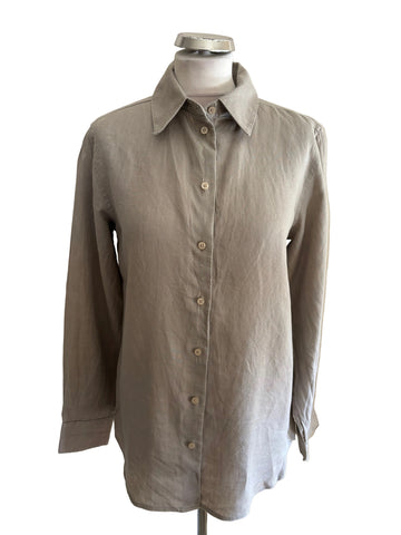 REISS 100% LINEN CAPRI BEIGE LONG SLEEVED SHIRT SIZE 8