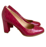 BRAND NEW CLARKS DARK PINK LEATHER CROC PRINT BLOCK HEEL COURT SHOES SIZE 6/39.5