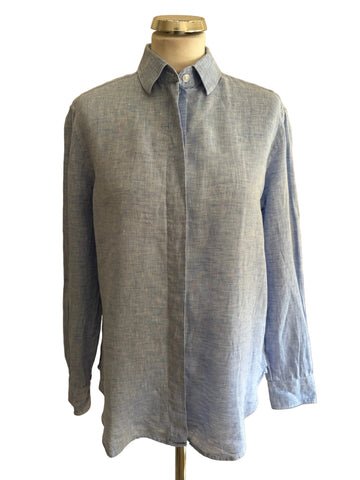 REISS 100% LINEN CAMMIE LIGHT BLUE LONG SLEEVED SHIRT SIZE 8