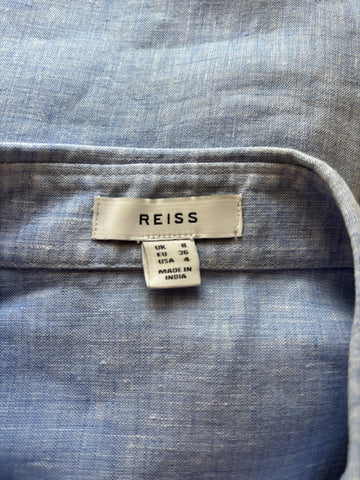 REISS 100% LINEN CAMMIE LIGHT BLUE LONG SLEEVED SHIRT SIZE 8