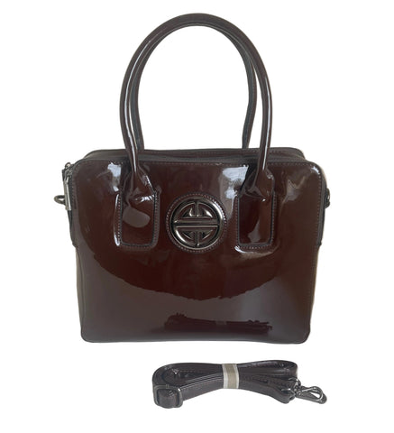 UNBRANDED DARK BROWN PATENT HAND /SHOULDER BAG