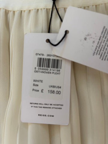 BRAND NEW REISS OSTI KNIFE PLEATED WHITE & NAVY TRIM MIDI SKIRT SIZE 8