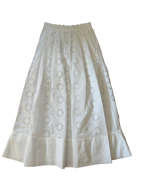 BRAND NEW ZARA WHITE BRODERIE ANGLAISE PLEATED MIDI SKIRT  SIZE XS