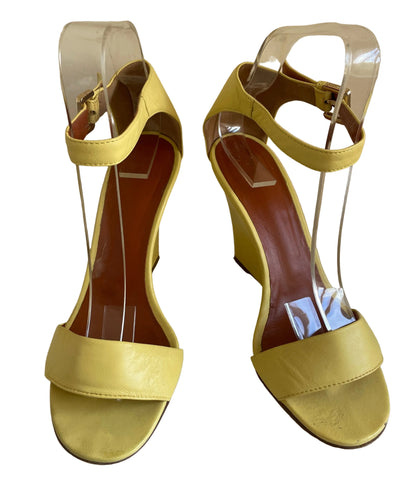 MULBERRY YELLOW LEATHER HIGH WEDGE HEEL SANDALS SIZE 5/38