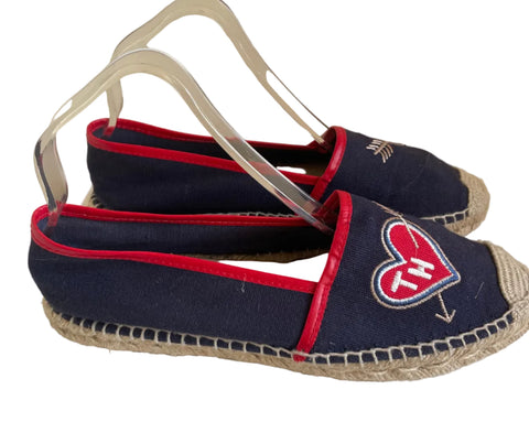 TOMMY HILLFIGER NAVY BLUE CANVAS ESPADRILLE FLATS SIZE 5/38