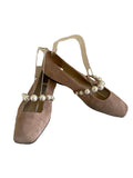 JIMMY CHOO ADE BEIGE SUEDE AND PEARL TRIM STRAP BALLERINA FLATS SIZE 5/38