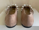 JIMMY CHOO ADE BEIGE SUEDE AND PEARL TRIM STRAP BALLERINA FLATS SIZE 5/38