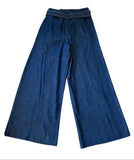 REISS LIANNA BLUE DENIM BELTED WIDE LEG JEANS SIZE 6/8 LONG