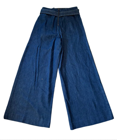 REISS LIANNA BLUE DENIM BELTED WIDE LEG JEANS SIZE 6/8 LONG