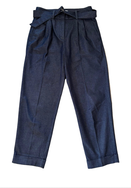 REISS CASSIE DARK BLUE DENIM BELTED TAPERED LEG JEANS SIZE 6/8