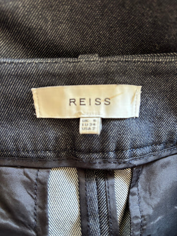 REISS CASSIE DARK BLUE DENIM BELTED TAPERED LEG JEANS SIZE 6/8